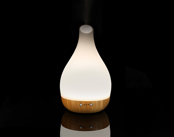 Ella-Wooden Base Art White Ultrasonic Diffuser With Light