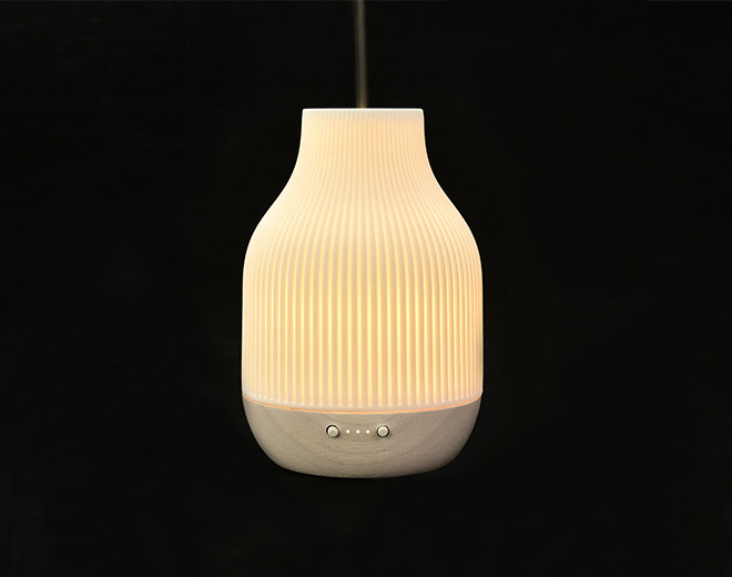 Malco-Bamboo Base White Ceramic Electric Ultrasonic Diffuser With Light