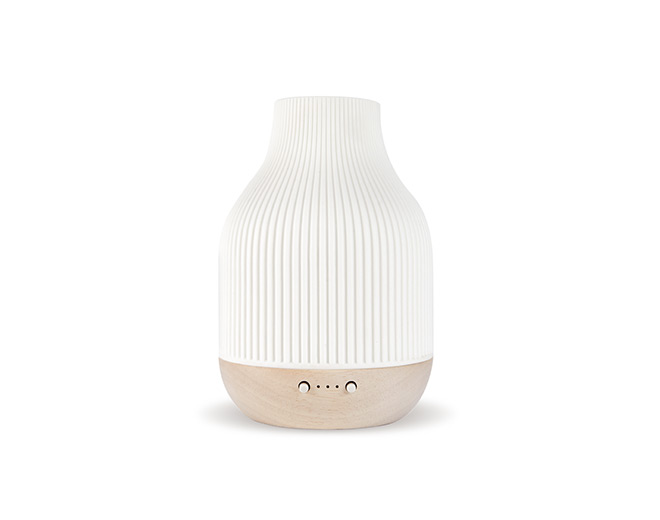 Malco-Bamboo Base White Ceramic Electric Ultrasonic Diffuser With Light